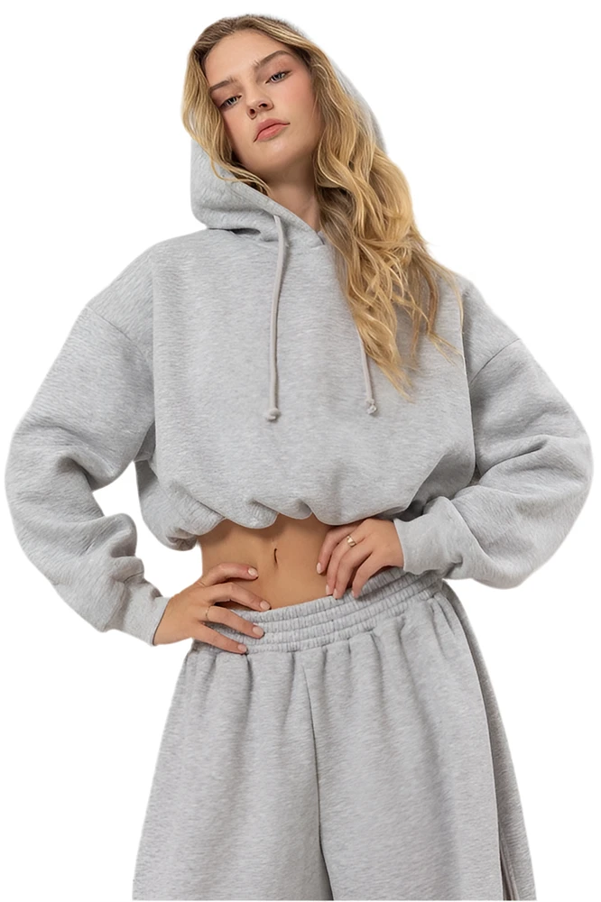 8586: BUBBLE HEM CROPPED HOODIE