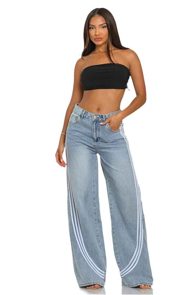 8586: LIGHTS WASH DENIM TRACK PANTS