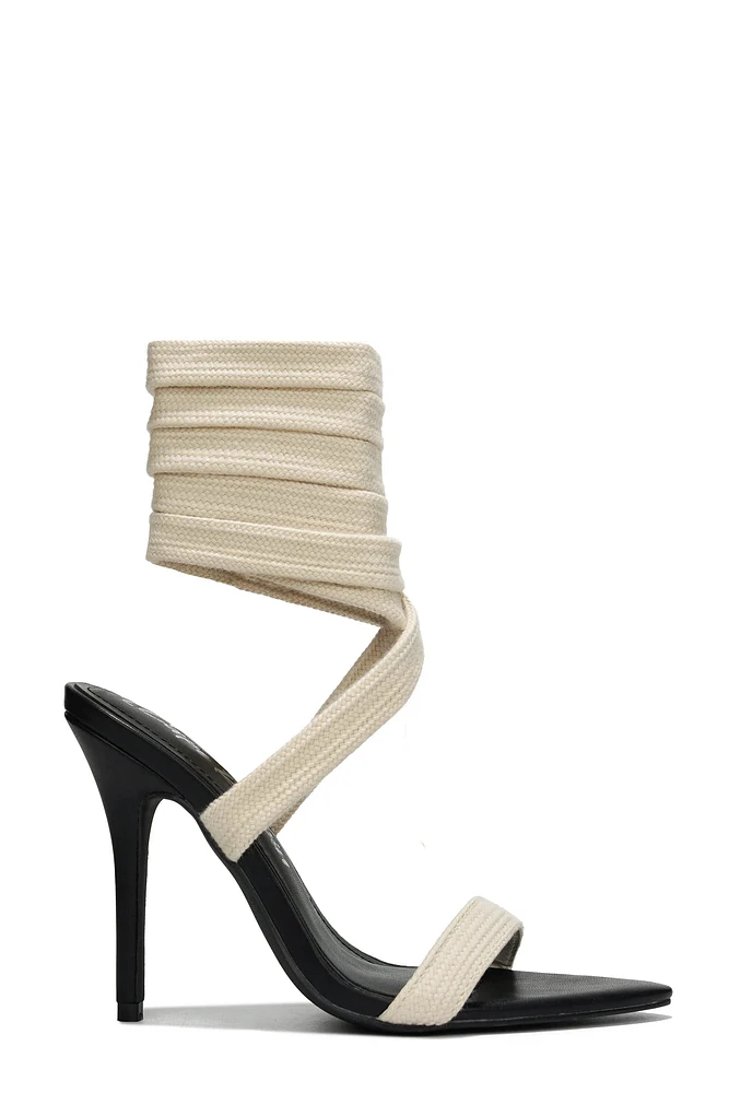BOHO: LACE UP SHOESTRING SANDAL HEEL