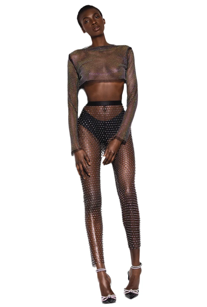 8586: JEWEL TONED MESH CROP TOP