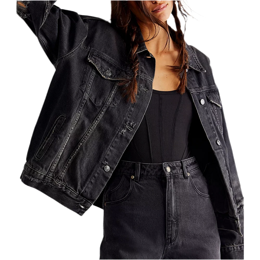 FREE PEOPLE: JOLINE TRUCKER JACKET WASHED BLACK