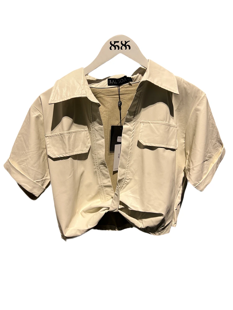 BALBOA: TWISTED FAUX LEATHER TOP