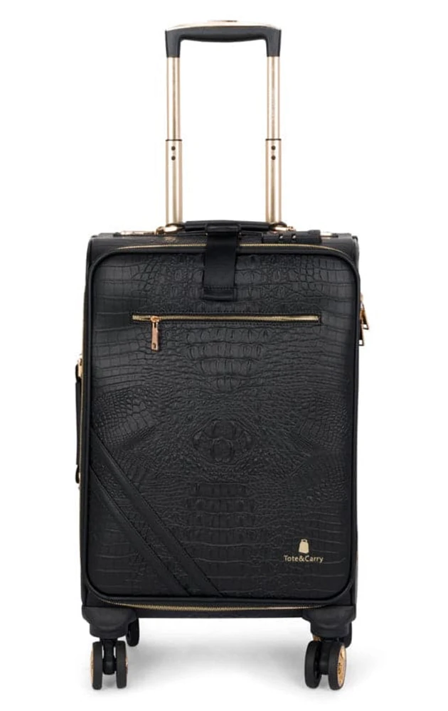 BLACK APOLLO 2 FAUX CROCODILE SKIN CARRY-ON SUITCASE