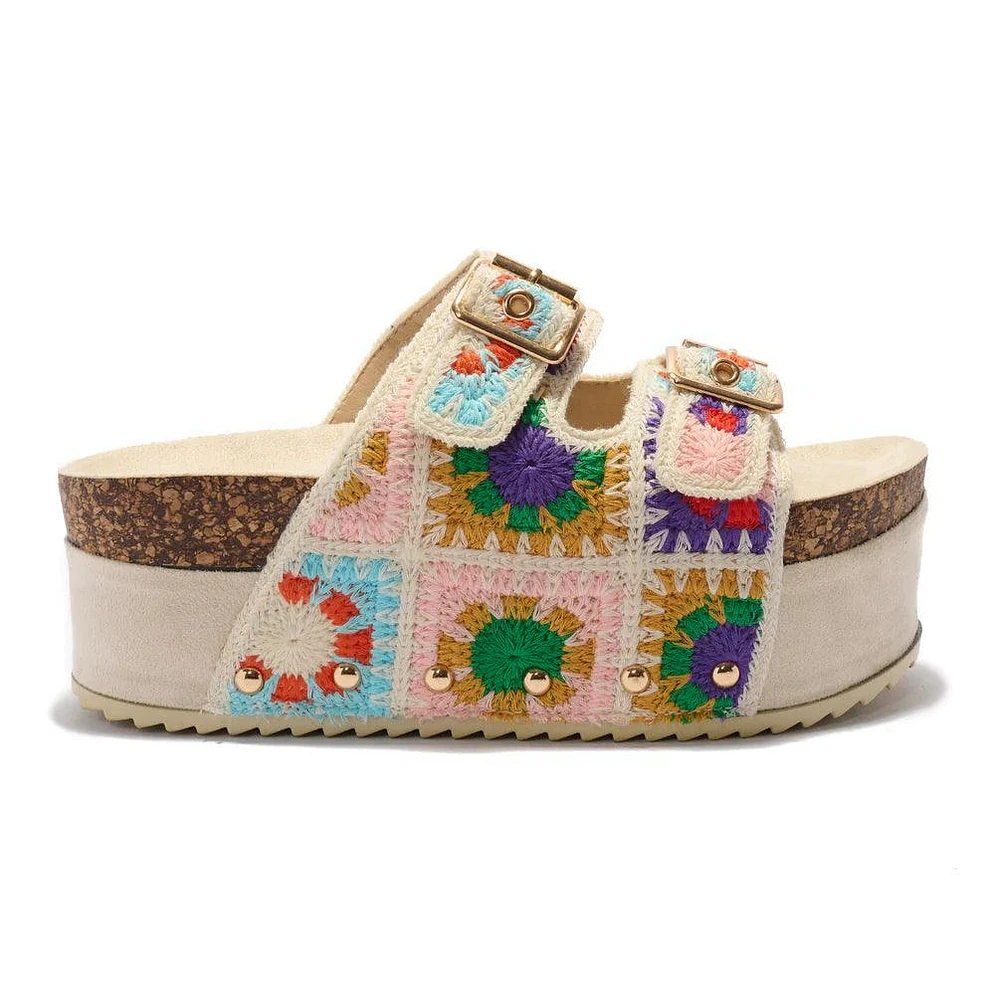FLORAL CROCHET PLATFORM SANDALS