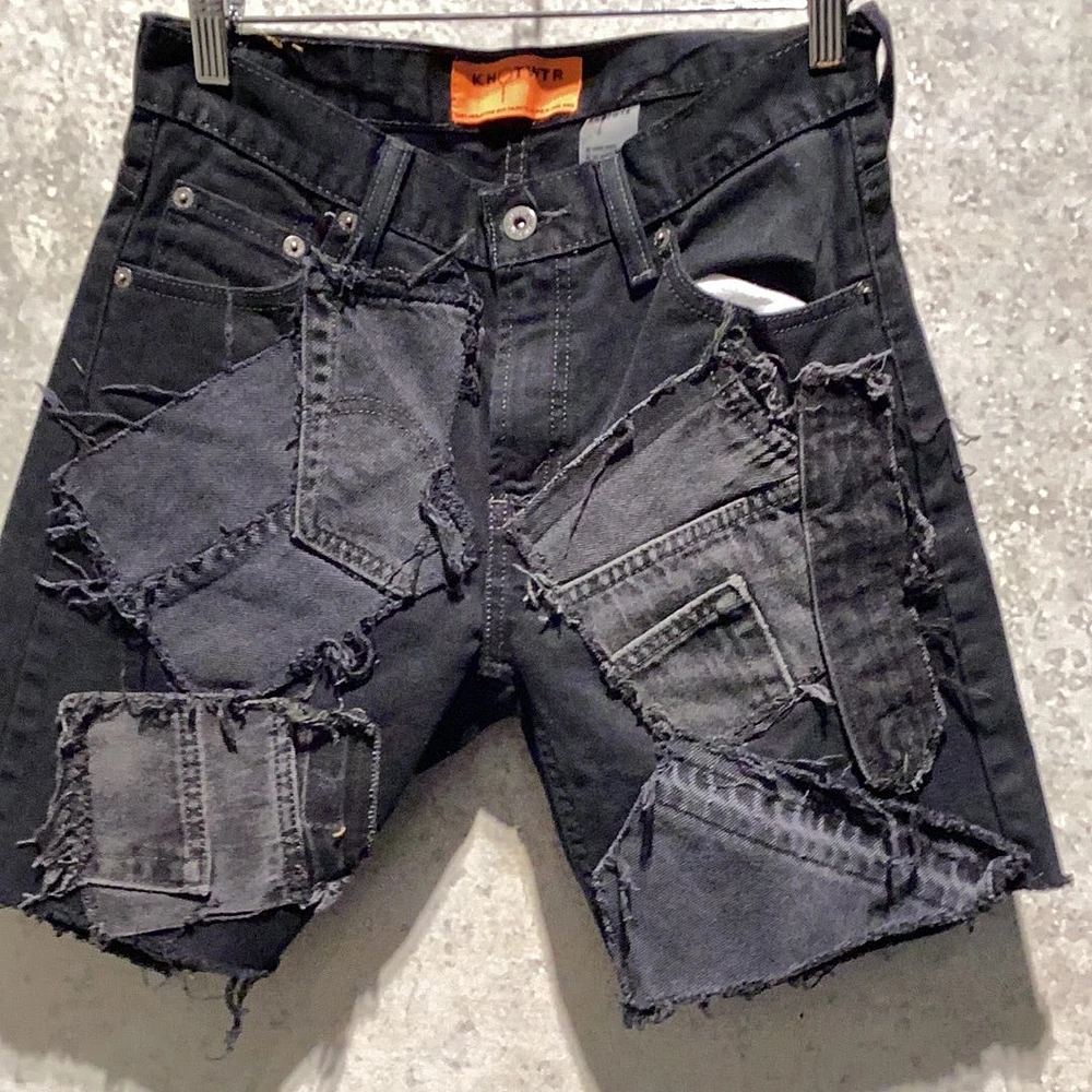 KNOTWTR: PATCHWORK DENIM SHORTS