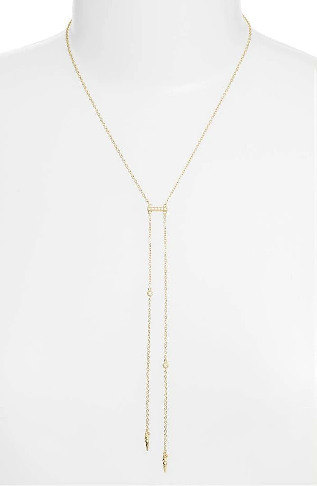 ETTIKA: 18K GOLD DOUBLE HANG Y NECKLACE