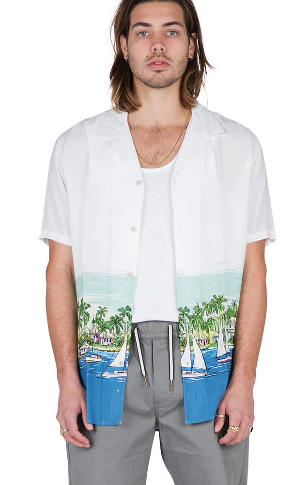 BARNEY COOLS: WHITE VACATION CAMP SHORT SLEEVE BUTTON-DOWN SHIRT