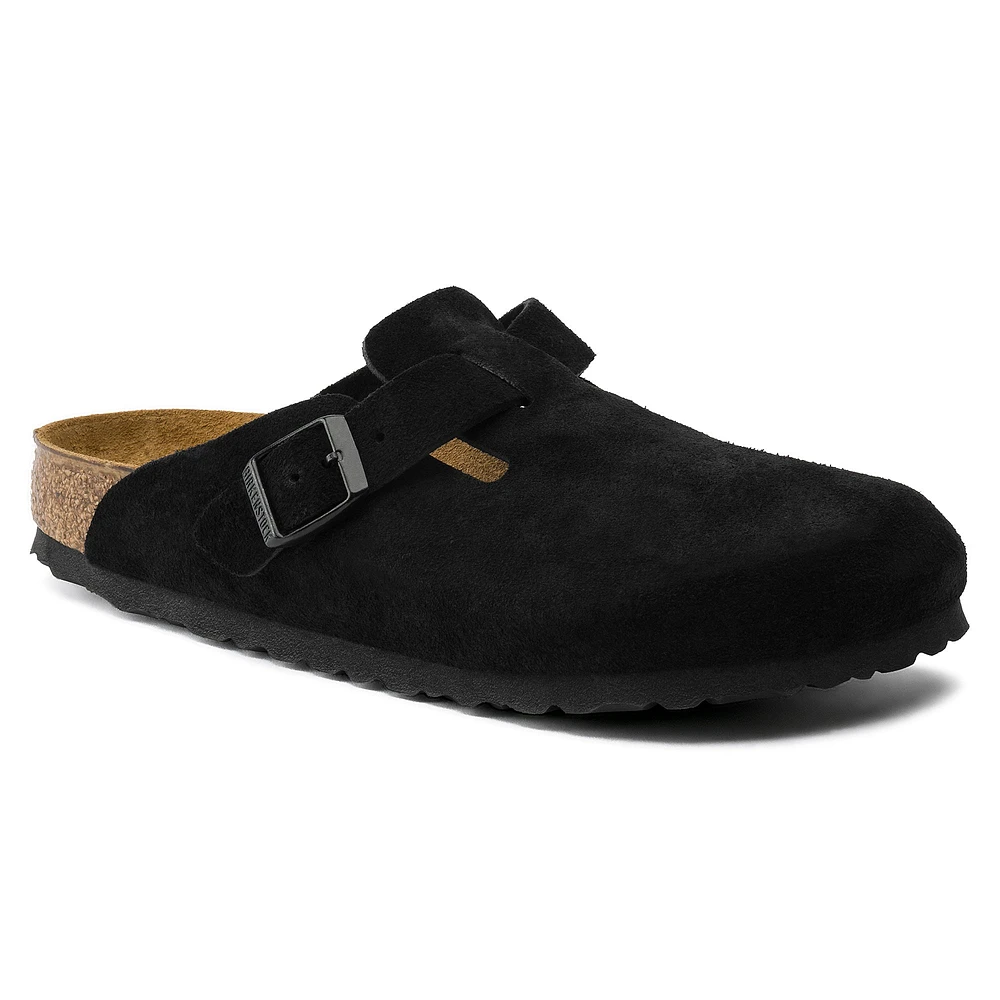 BIRKENSTOCK: BOSTON SOFT FOOTBED SUEDE CLOG- BLACK