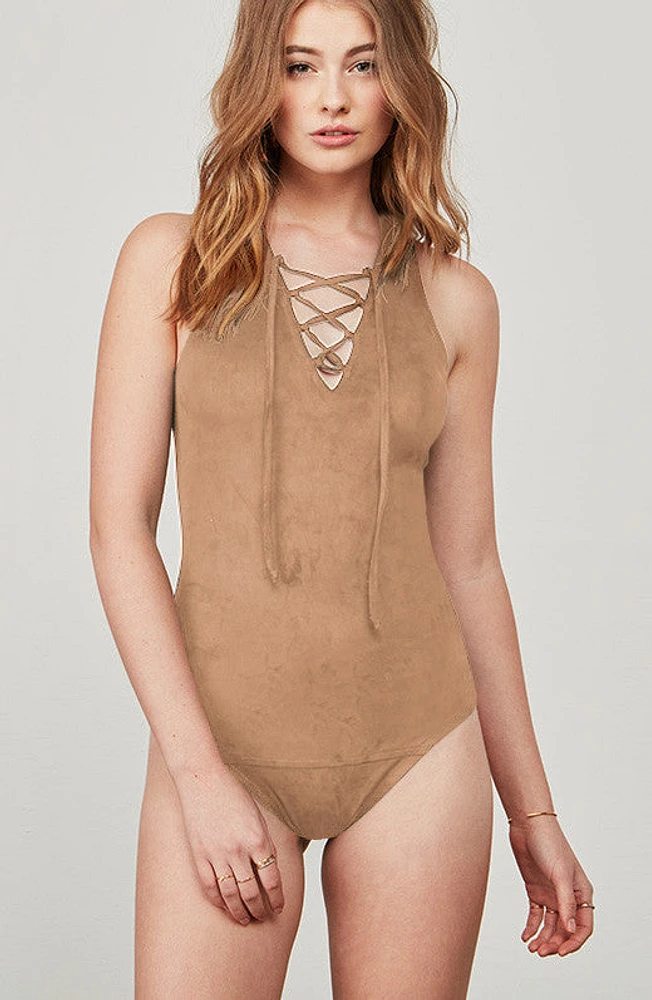 JACK BY BB DAKOTA: LUISE SOFT FAUX SUEDE BODYSUIT