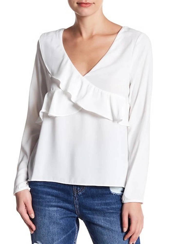 Boho: White Ruffle V Neck Top