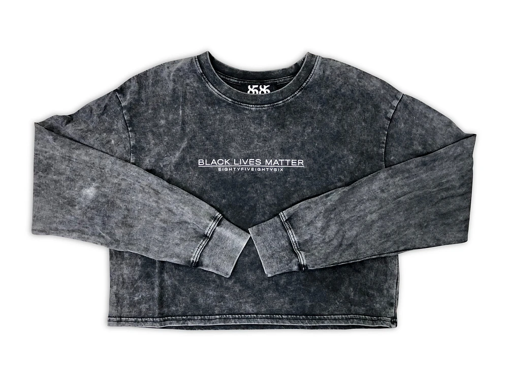 8586: BLACK LIVES MATTER ACID WASH CROP LONG SLEEVE