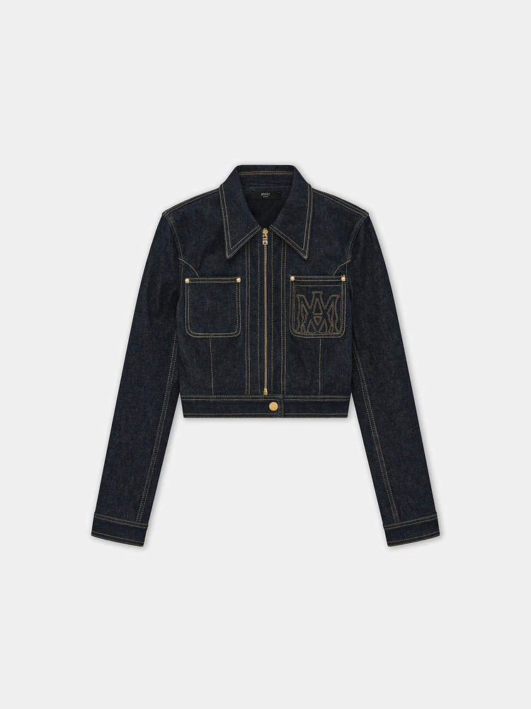 WOMEN - WOMEN'S ZIP UP CROPPED DENIM JACKET Raw Indigo