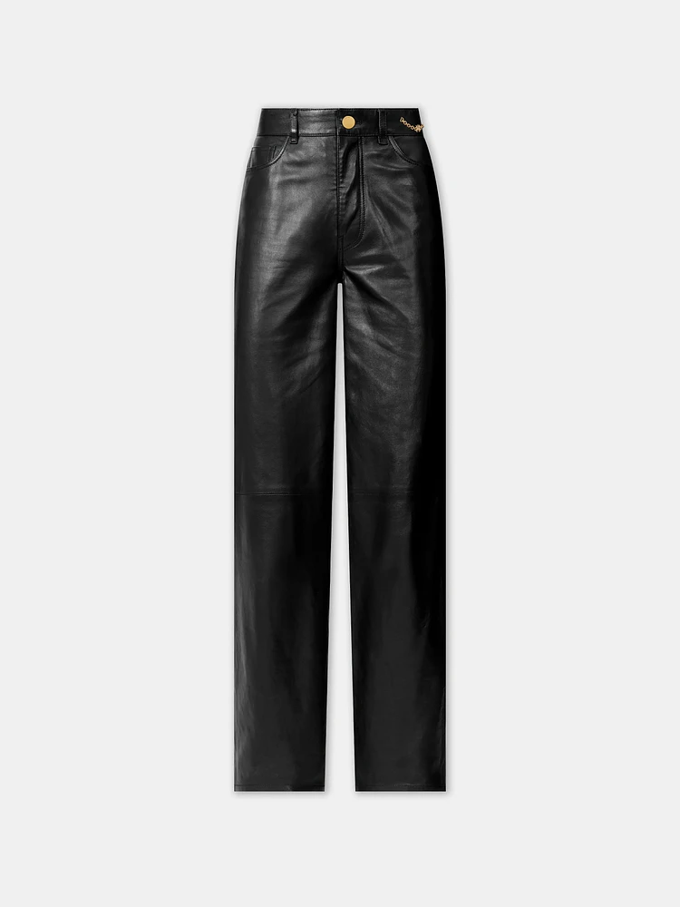 WOMEN - WOMEN'S LEATHER STRAIGHT PANT Black