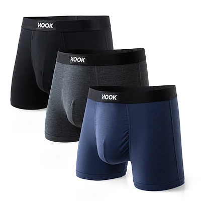 3 boxers courts Max : Noir, charcoal et bleu marine