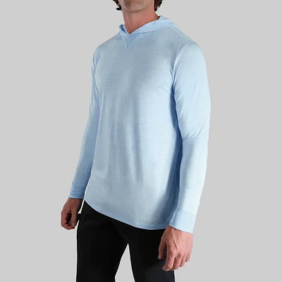 Luxury Heathered Light Blue Long Sleeve Hooded Sweatshirt