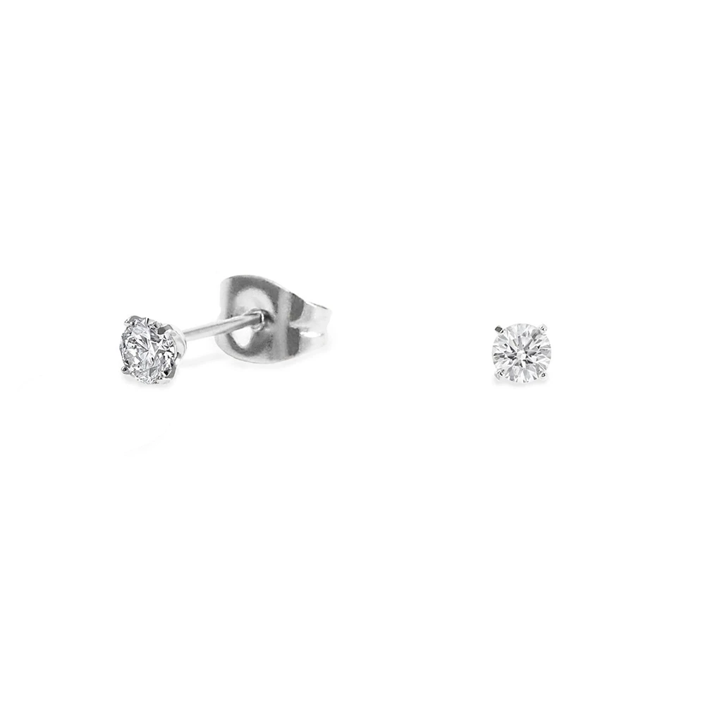 Boucles oreilles cz rond 3 mm acier inox