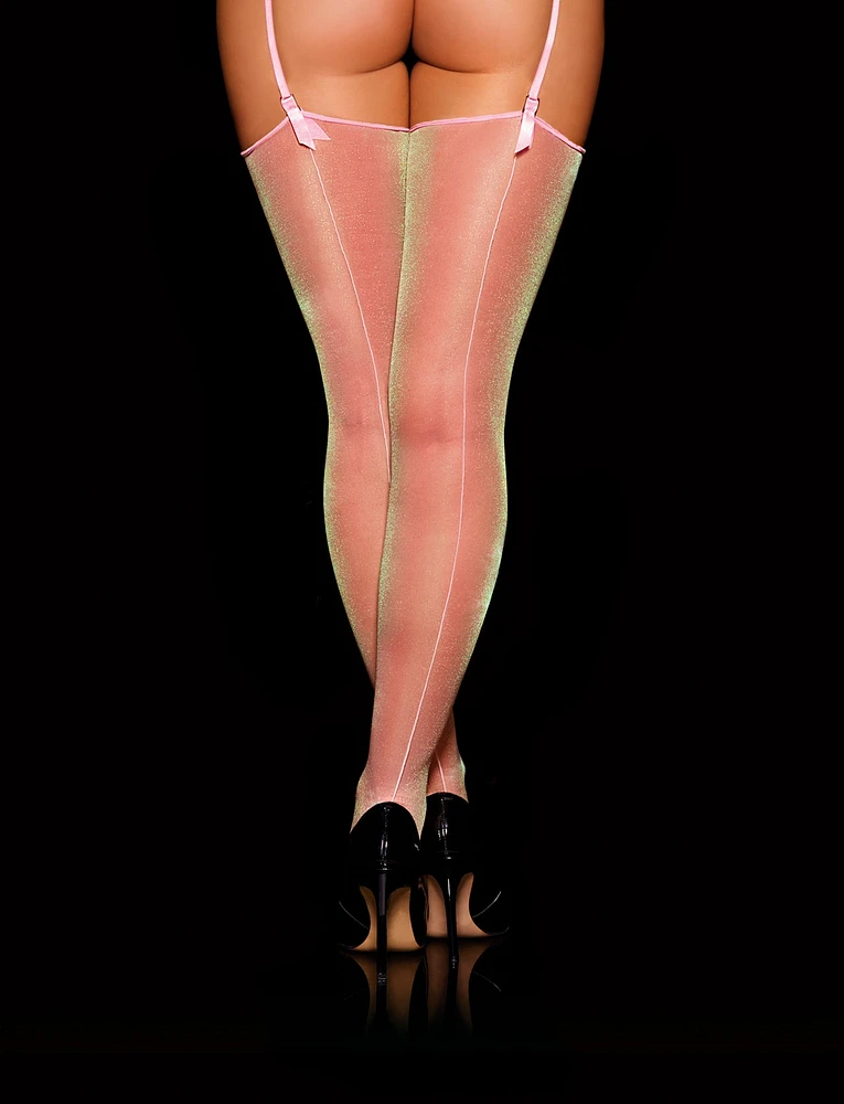 Pink Glitter Garter Belt Stockings