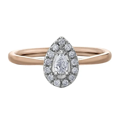 10k Rose & White Gold Pear Shaped Diamond Halo Engagement Ring