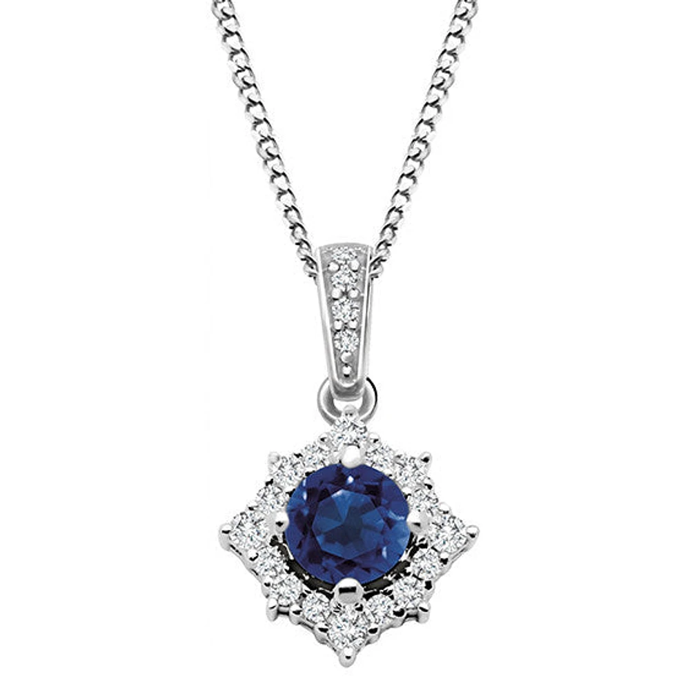 14k White Gold Blue Sapphire & Diamond Necklace