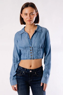 Chambray Collared Crop Top