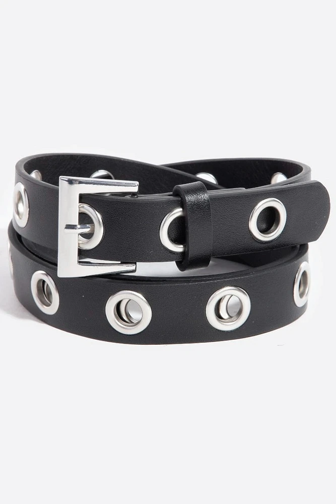 Grommet Faux Leather Belt