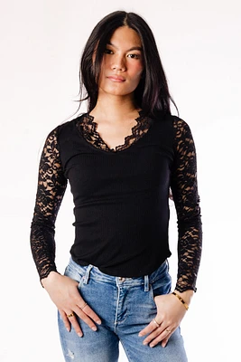 Lace Trim V-Neck Top