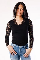 Lace Trim V-Neck Top