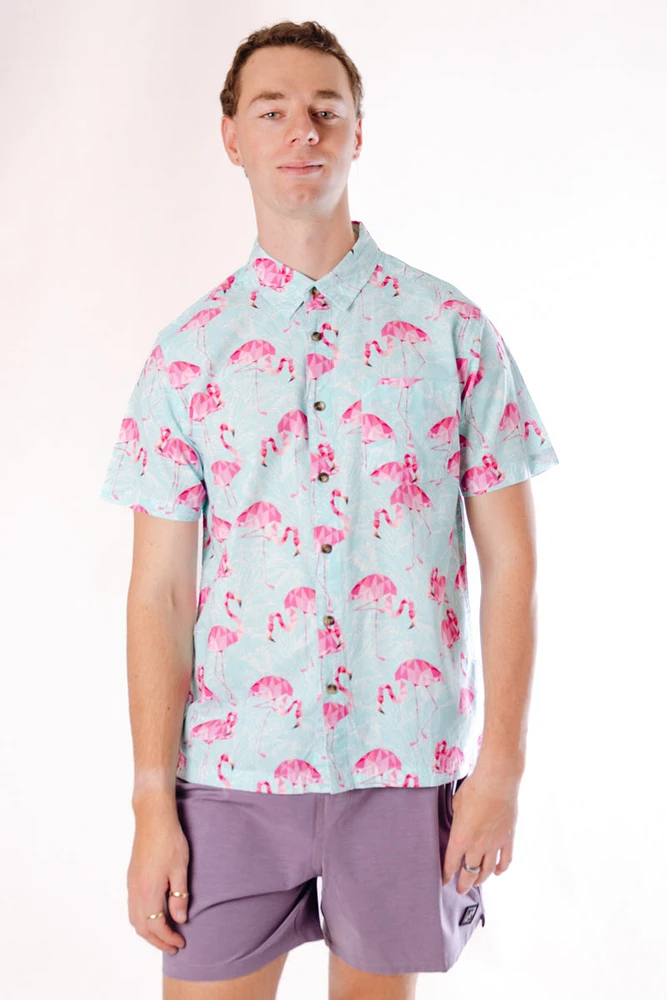 Pink & Feathered Short Sleeve Shirt