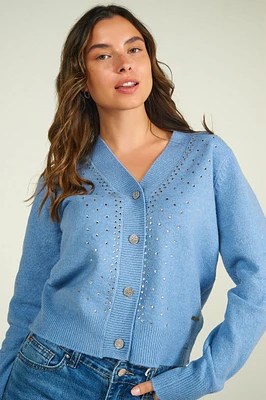 Knit cardigan with stones - CLOVER (E-A6)