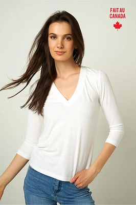 Three-quarter sleeve ribbed top - BROOKE (R-A1)