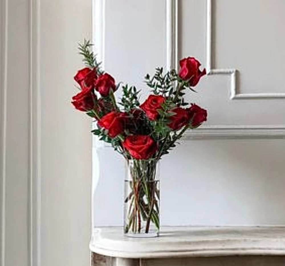 Classic Dozen Red Roses in Tall Vase - Fresh Flower
