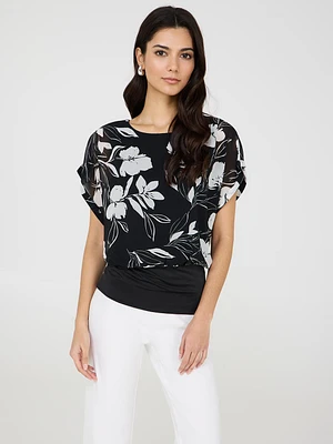 Floral Dolman Sleeve Chiffon Top With Cami