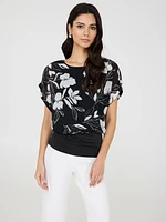 Floral Dolman Sleeve Chiffon Top With Cami