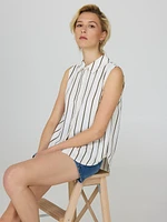 Sleeveless Striped Button-Front Blouse