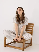 Striped Linen Blend Short Sleeve Blouse