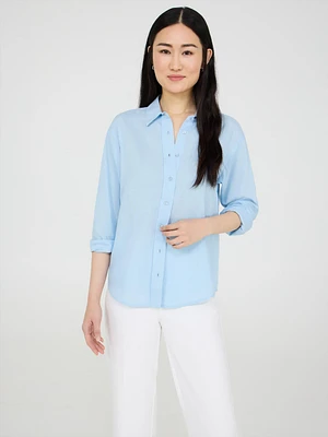 Button-Front Linen Blend Blouse