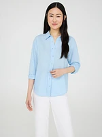 Button-Front Linen Blend Blouse