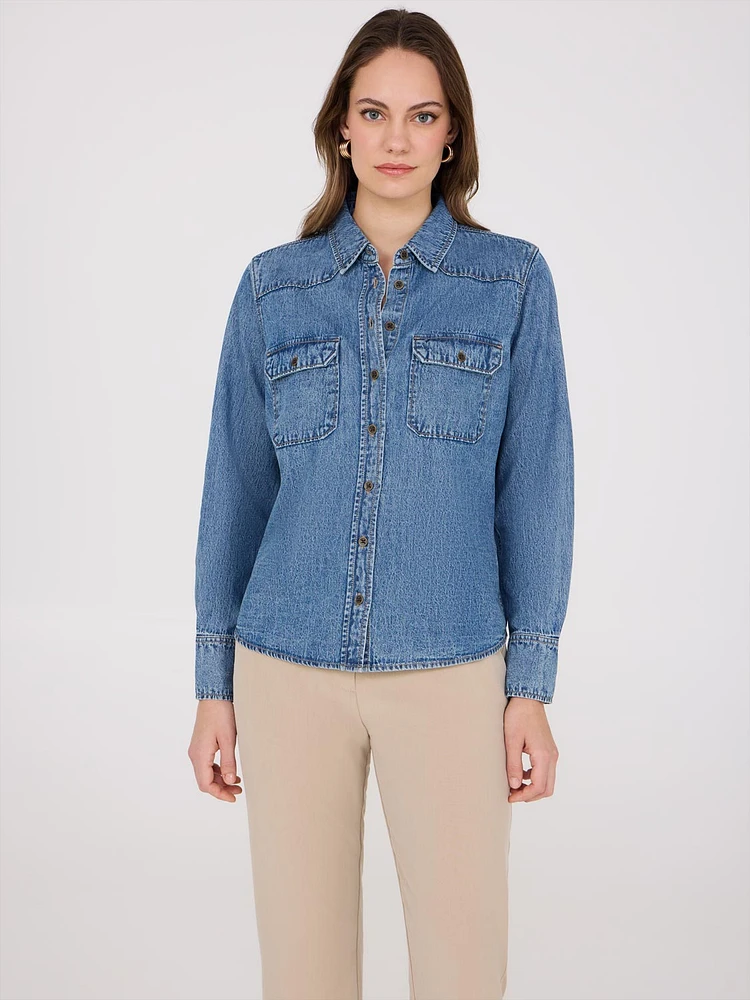 Chemise en denim 100% coton boutonnée sur le devant