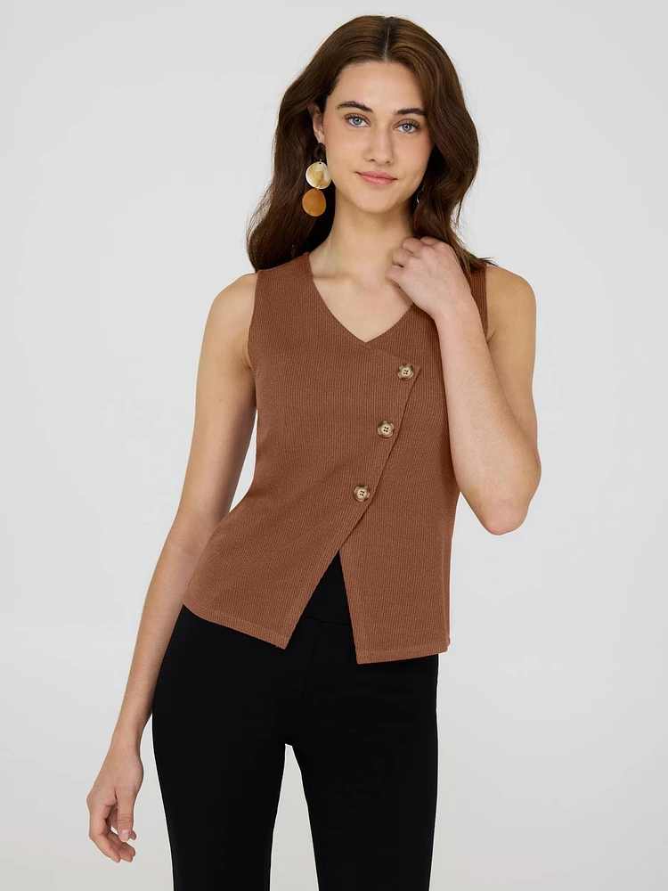 Asymmetrical Button-Front Sweater Vest
