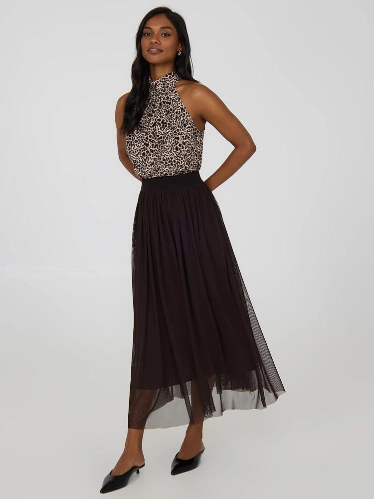 Pleated Mesh Skirt