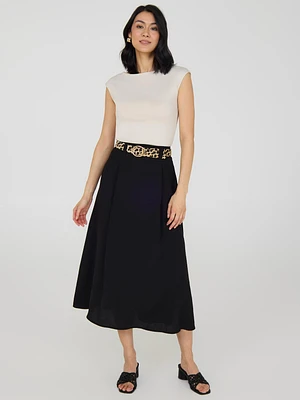 Belted A-Line Midi Skirt