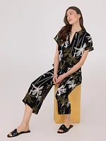 Tropical Print Wide-Leg Gaucho Pants
