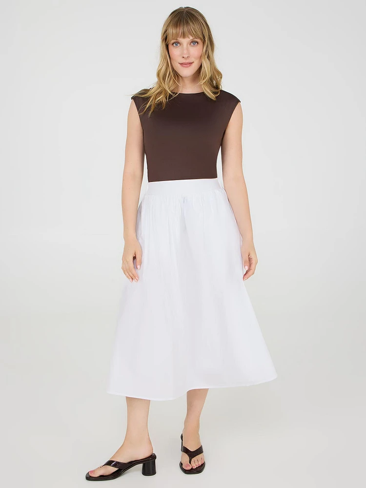 Jupe midi en popeline de coton avec poches