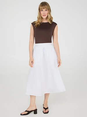 Jupe midi en popeline de coton avec poches