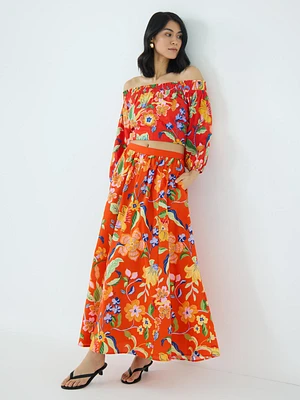 Floral Poplin Cotton Maxi Skirt