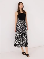 Scoop Neck Midi Dress With Floral Print Skirt