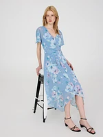 Floral Print Chiffon Handkerchief Hem Dress