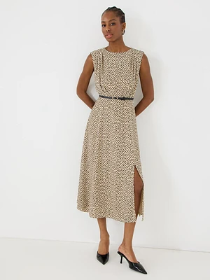 Dot Print A-Line Belted Dress