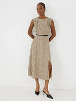 Dot Print A-Line Belted Dress
