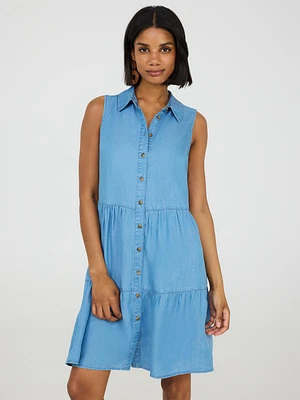 Button-Up Tiered Mini Dress